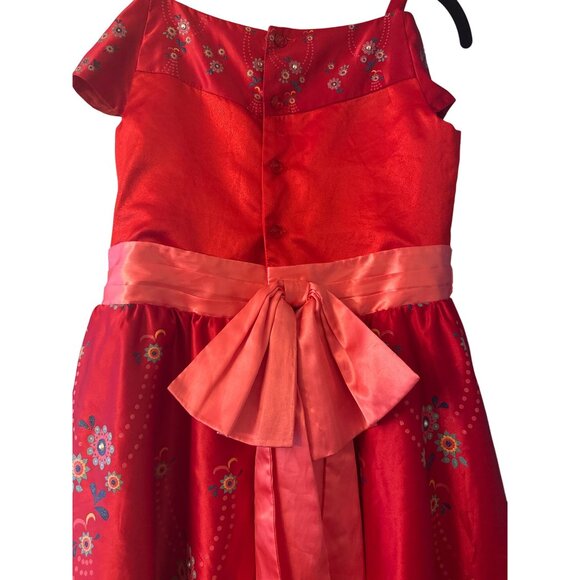 Disney Store Girls Red Floral Princess Dress With Satin Bow & Embroidered Size M - Picture 5 of 7